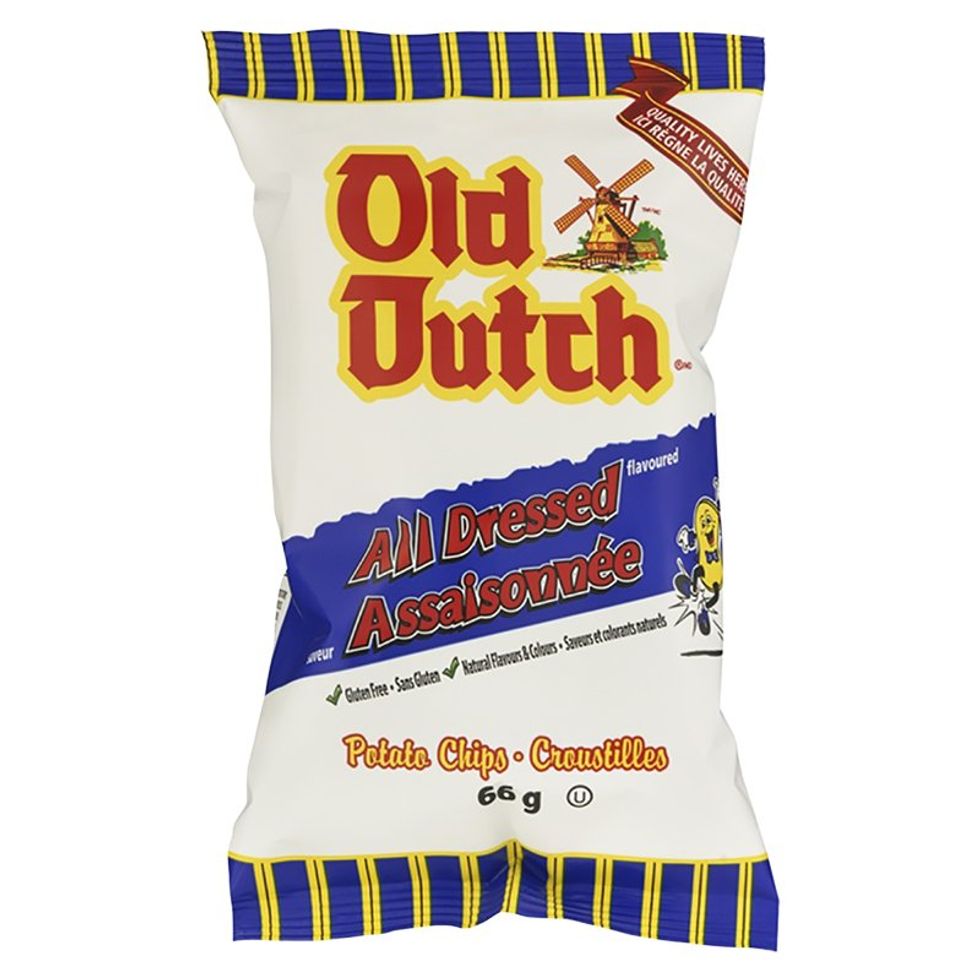 A bag of Old Dutch all-dressed potato chips.