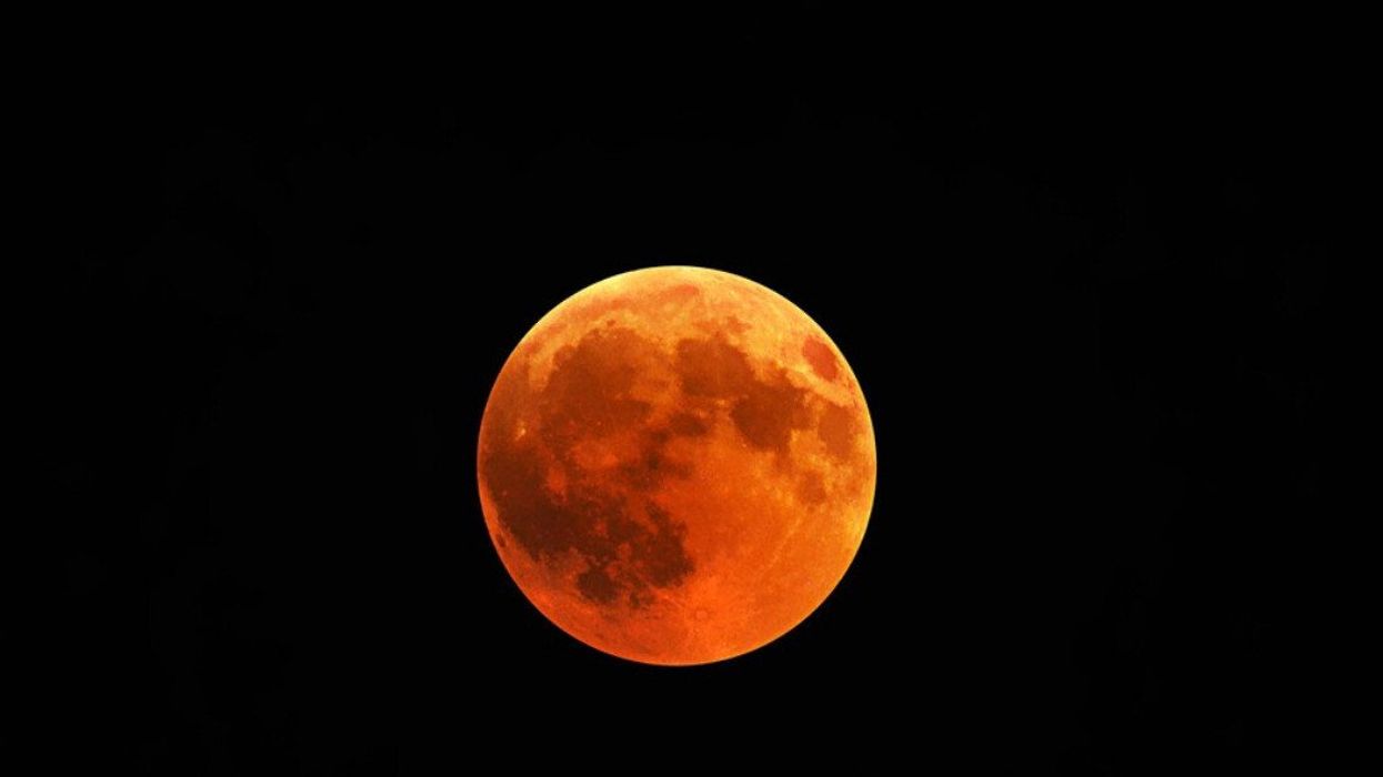 A beautiful shot of a red moon, total lunar eclipse with a black night sky in the background.