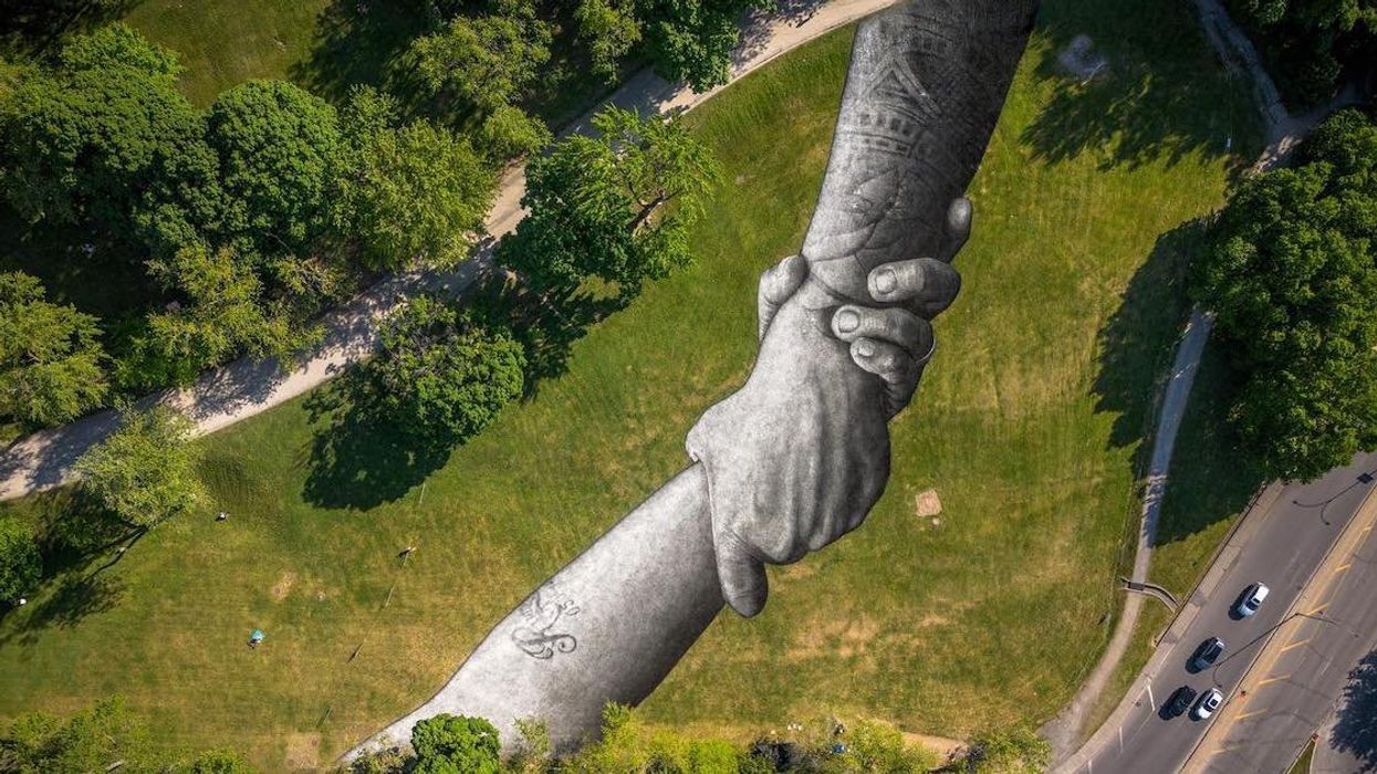 A biodegradable fresco by artist Saype on Mount Royal.