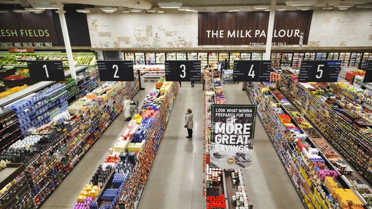 A bird's eye view of grocery store aisles in Canada. 
