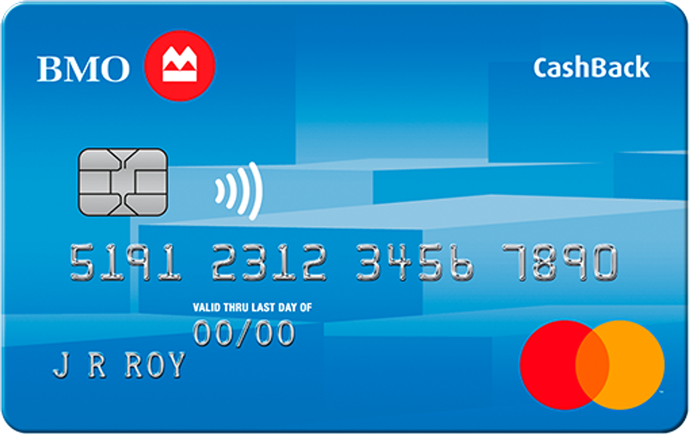 A blue BMO CashBack Mastercard.
