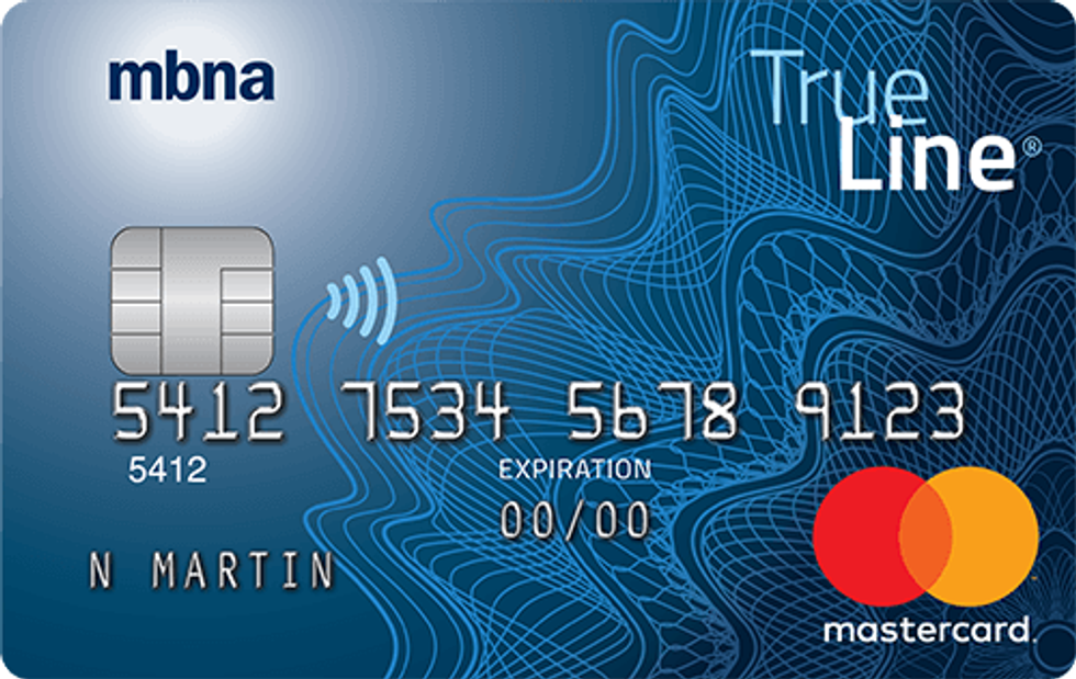 A blue MBNA True Line Mastercard.