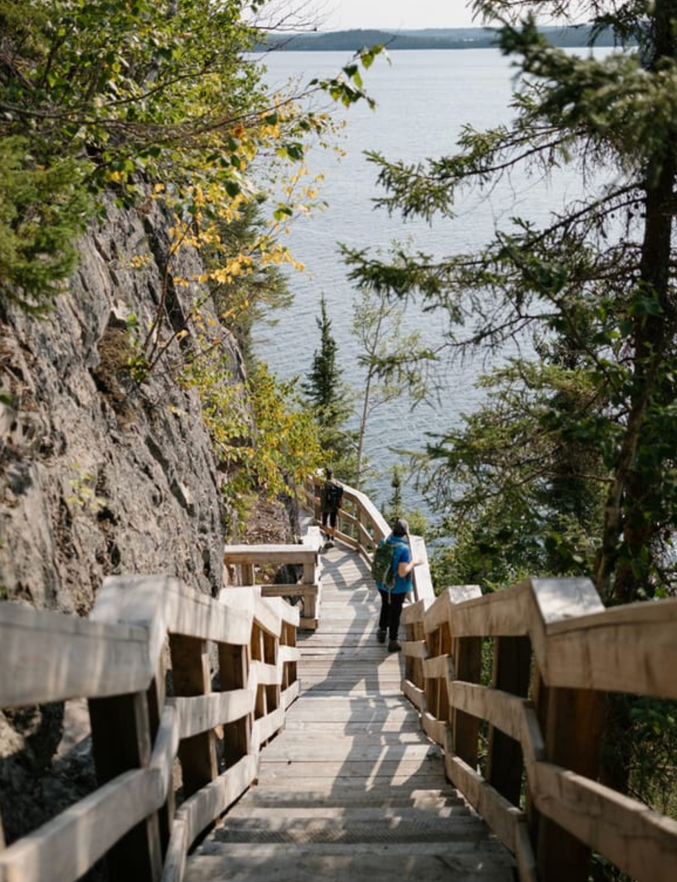 A boardwalk leads down to the ocean at Nibiischii National Park.