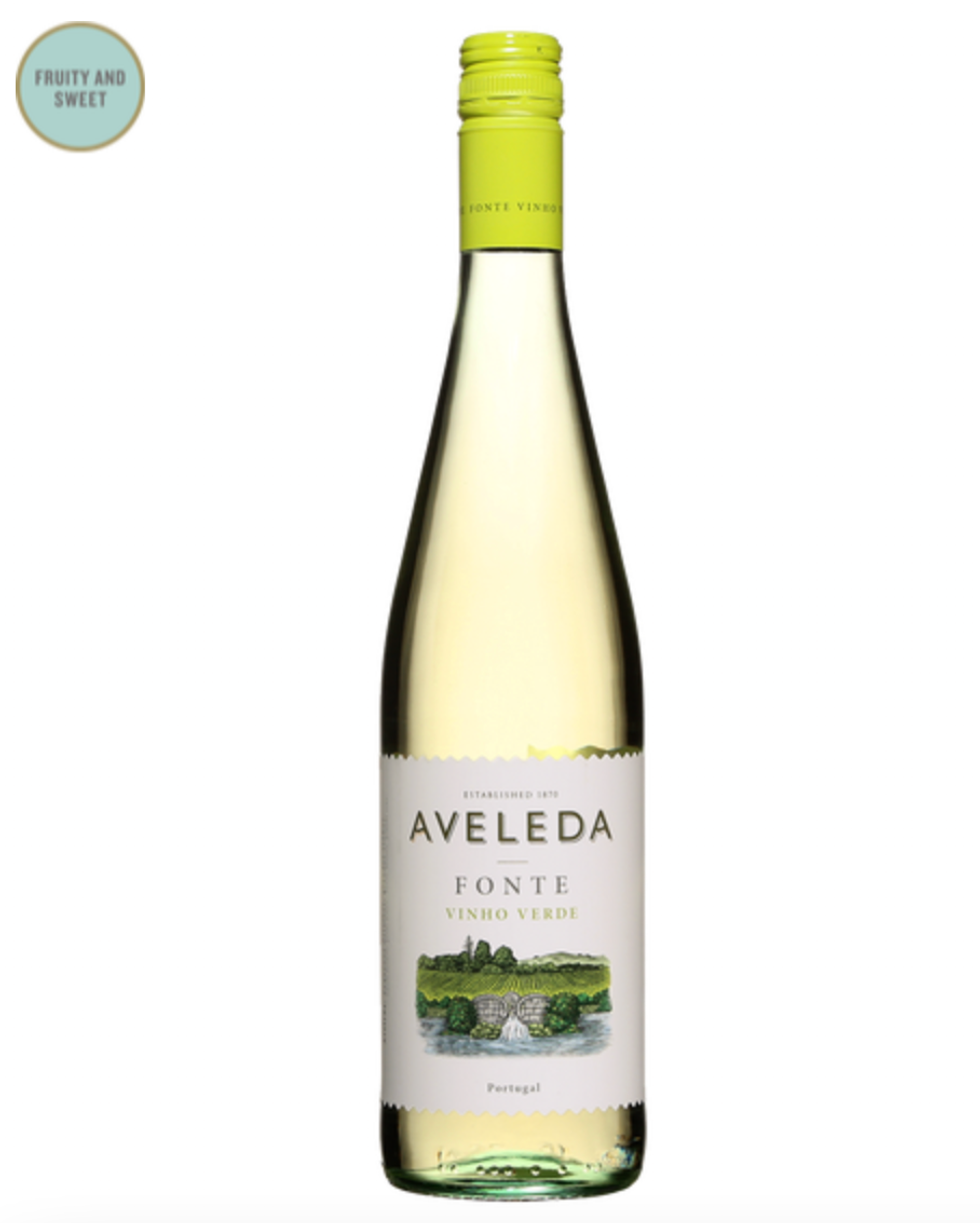 A bottle of Aveleda Vinho Verde white wine.