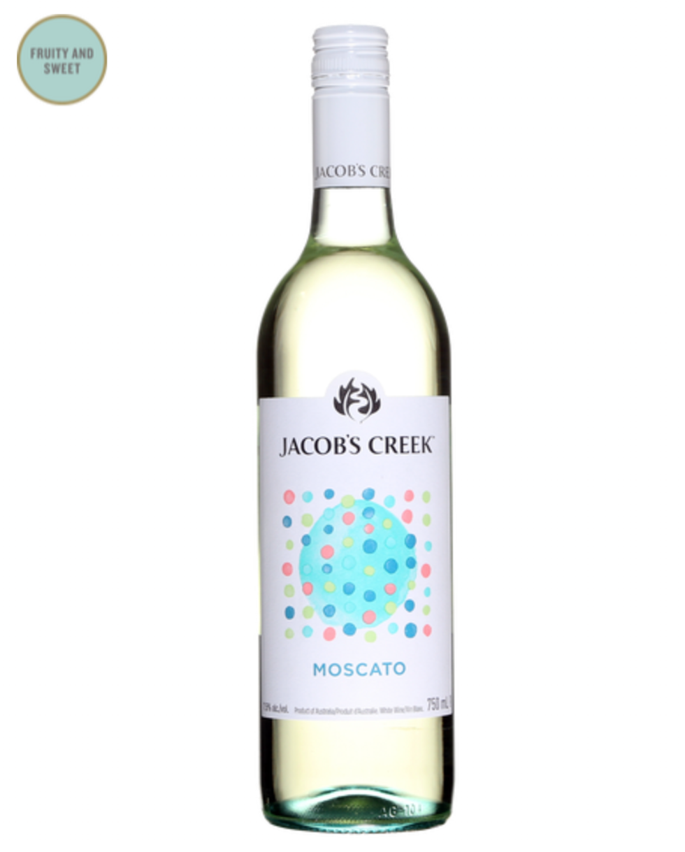 A bottle of Jacob's Creek Moscato white wine.