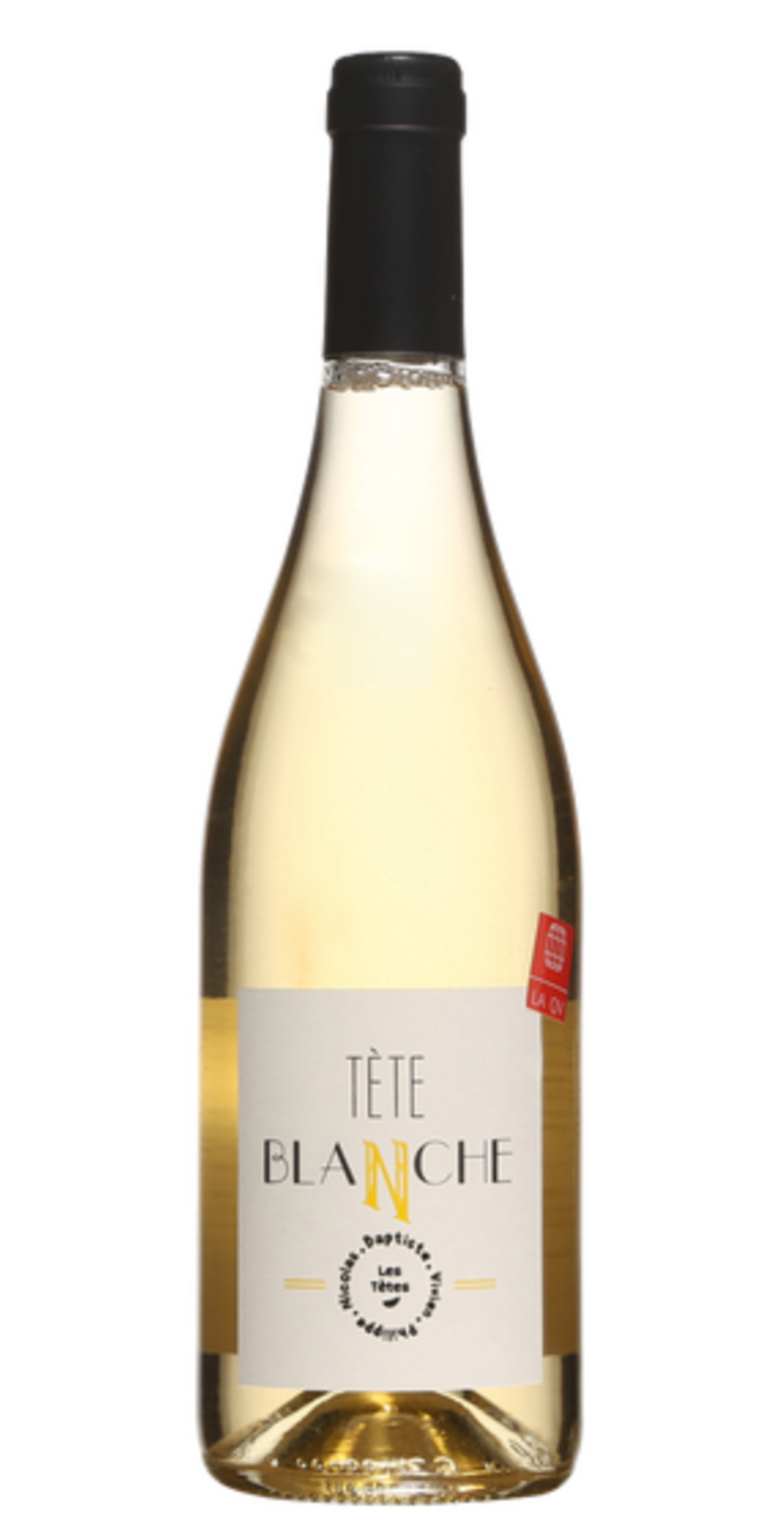 A bottle of Les T\u00e8tes T\u00e8te Blanche.