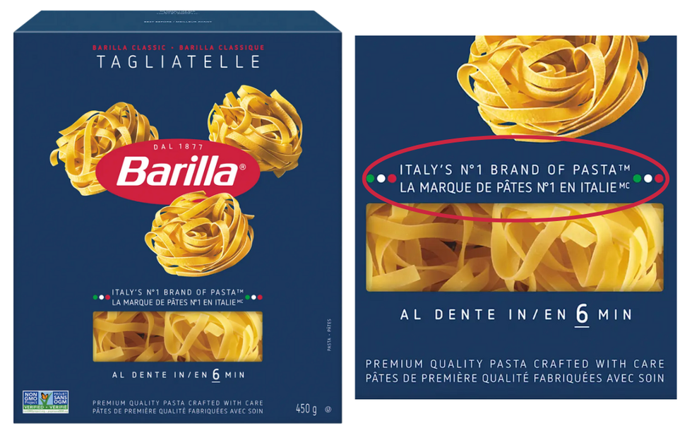 A box of Barilla pasta with the tagline 