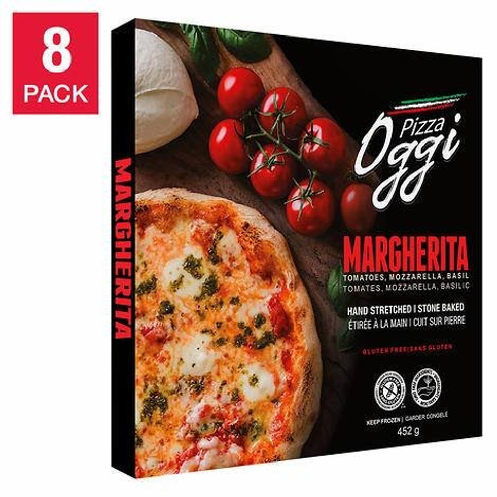 A box of Oggi Margherita frozen pizza from Costco.