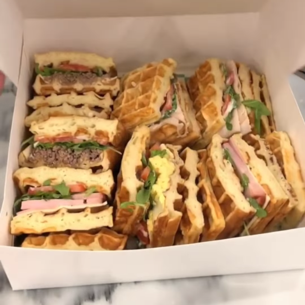 A box of waffle sandwiches.