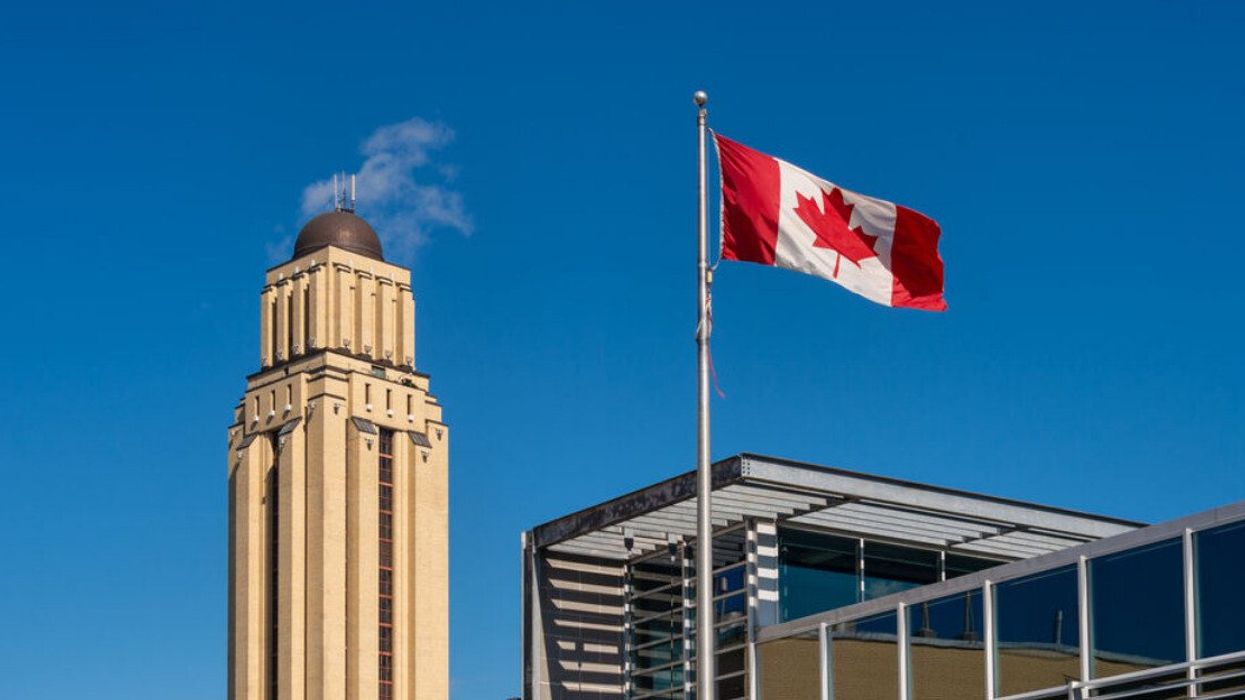 A Canadian flag waves in Montreal.