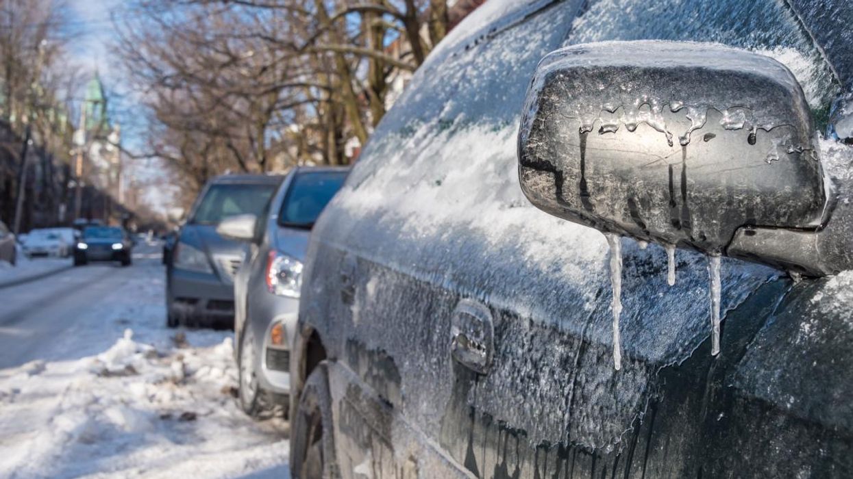 A car covered in ice due to freezing rain in Montreal, Quebec.