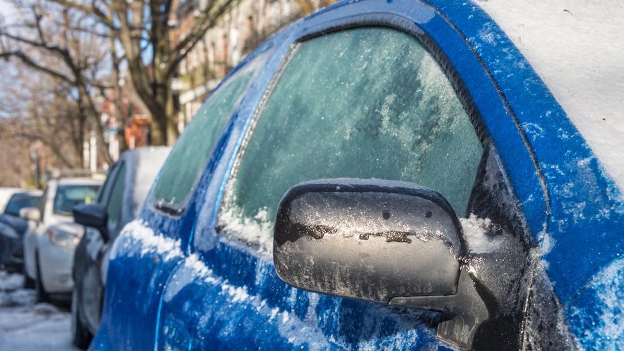 A car covered in ice due to freezing rain in Montreal, Quebec.