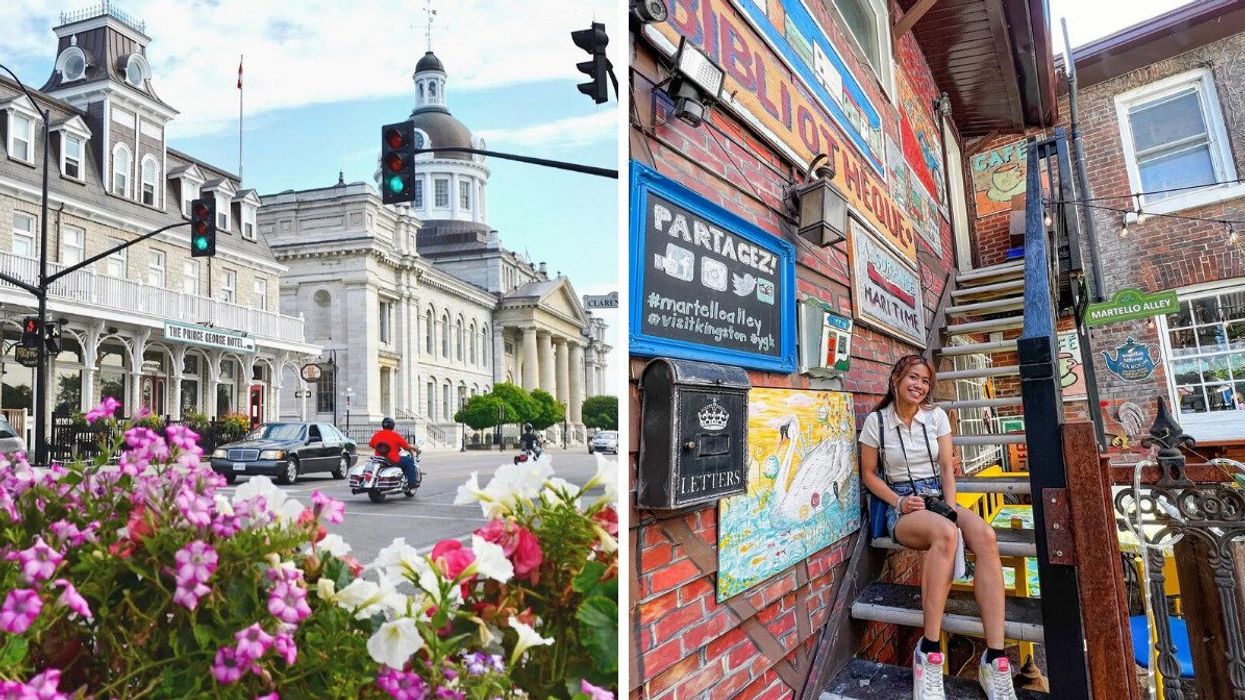 A city in Ontario. Right: A person in an alley in a city in Ontario.