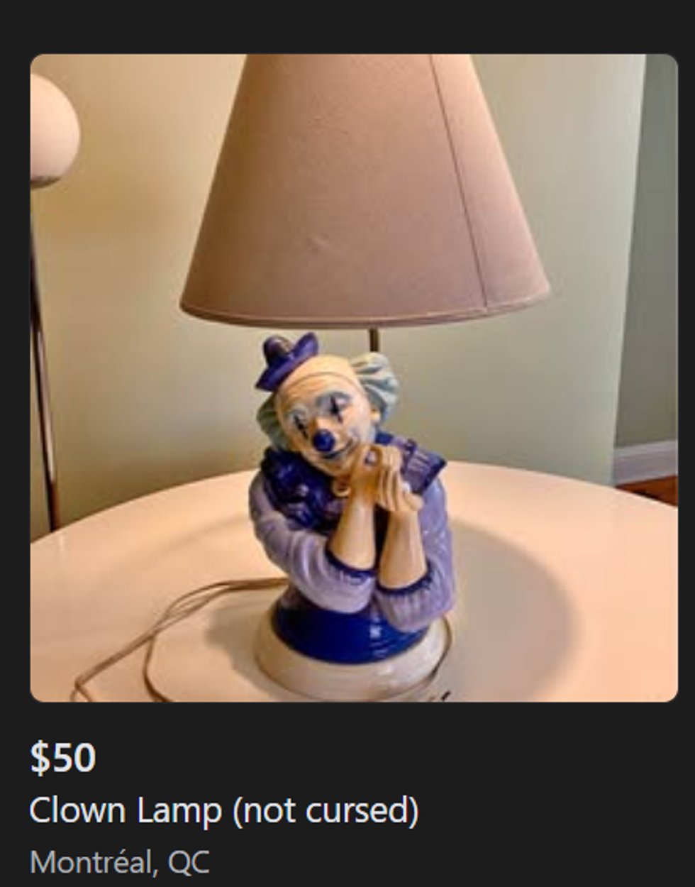 A clown lamp for sale.