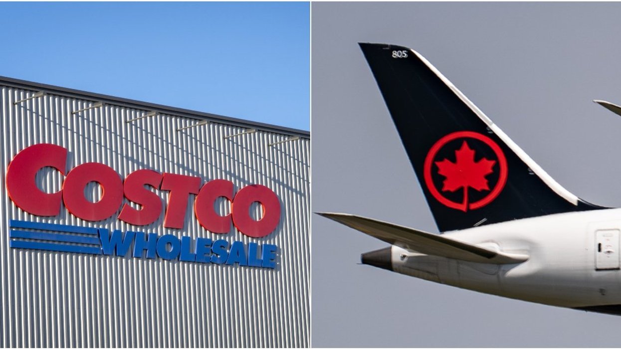 A Costco store. Right: An Air Canada plane.
