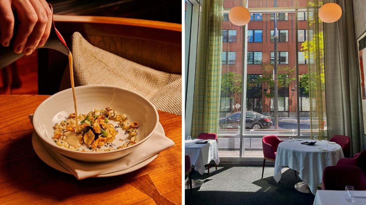 A dish at Maison Boulud in Montreal. Right: The interior of Toque restaurant in Montreal.
