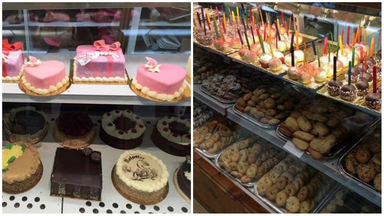 A display window in a bakery.