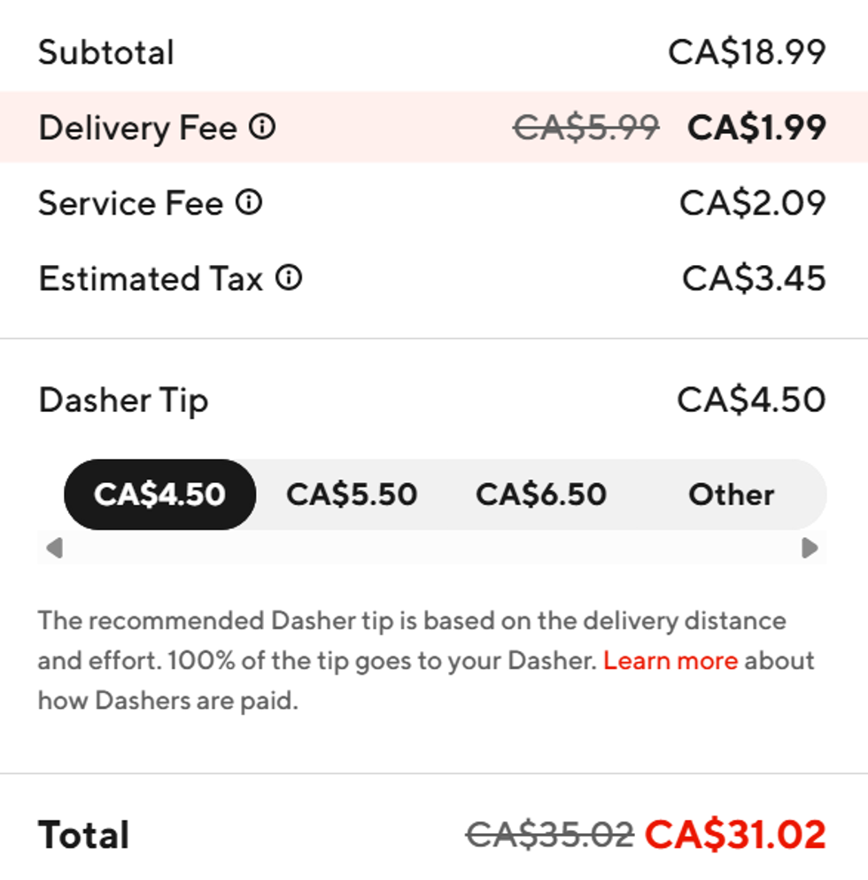 A Doordash order screenshot.