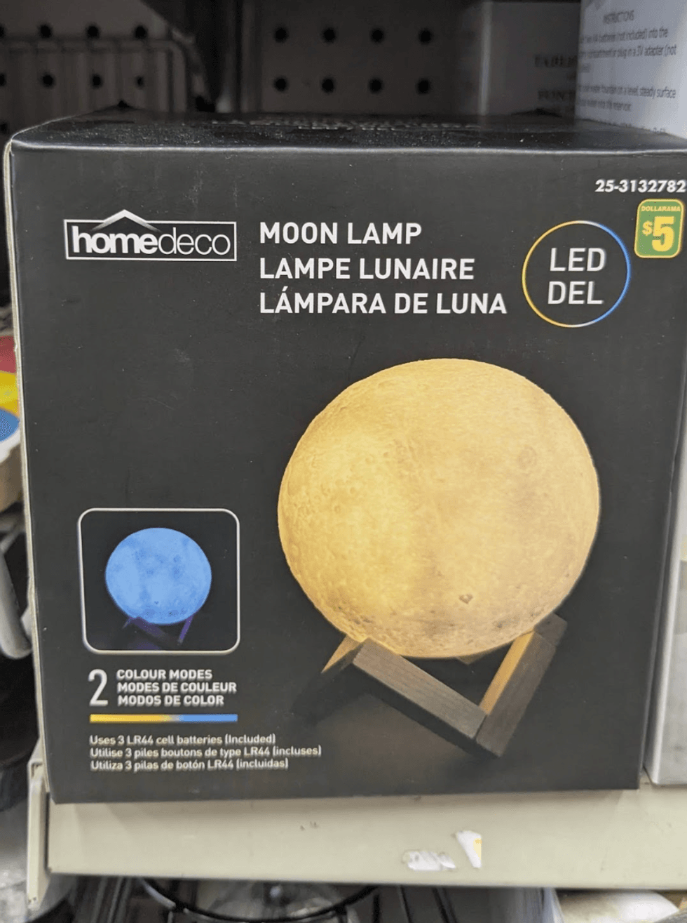 A glowing spherical moon lamp from Dollarama