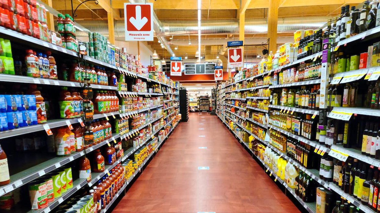 A grocery store aisle in Quebec.