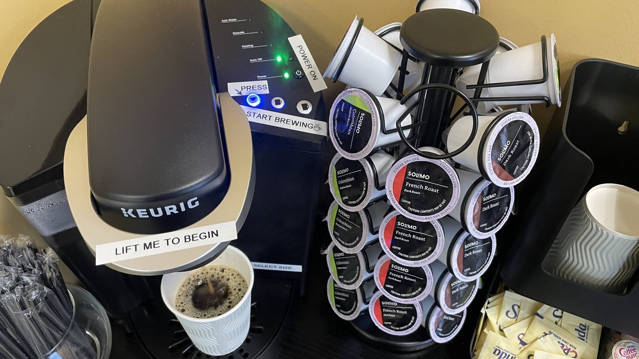 A Keurig coffee machine with K-Cup pods.