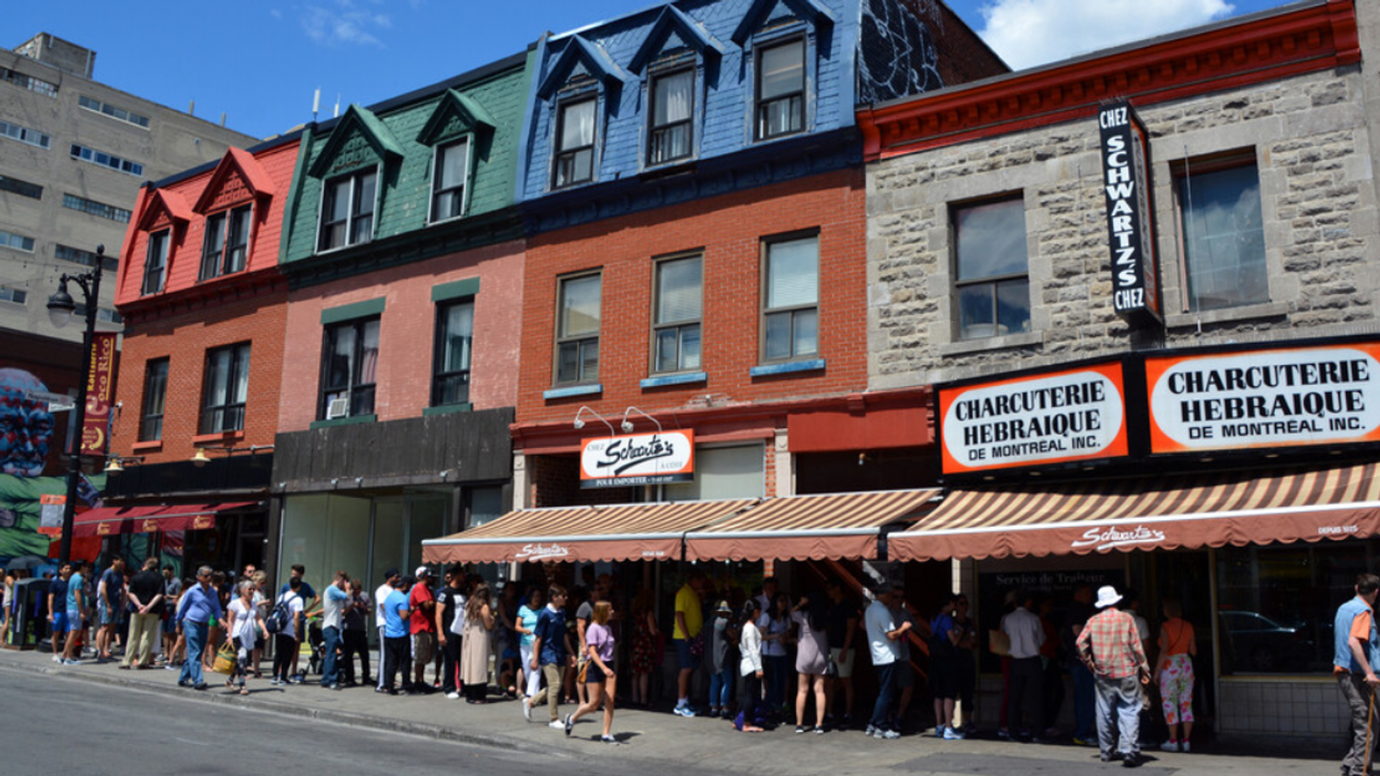 A line-up outside Schwartz's aka the Montreal Hebrew Delicatessen, a world-famous deli on Montreal's boulevard Saint-Laurent (The Main).