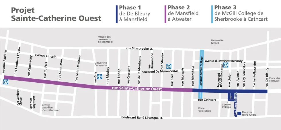 A map breaking down the phases of downtown construction.