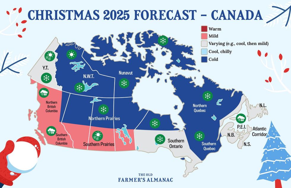 Un mapa de Canadá del Farmer's Almanac.