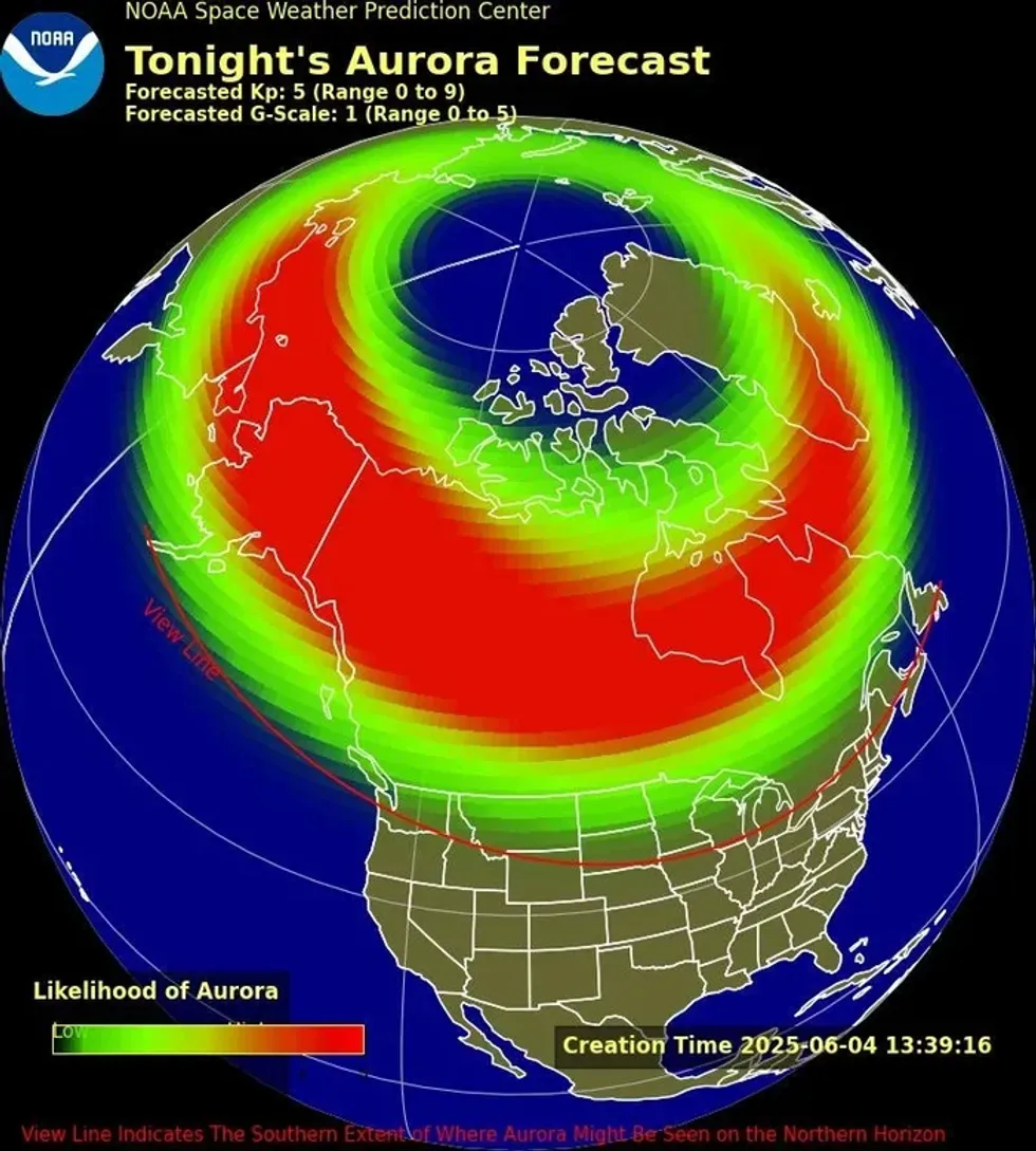 A map of northern lights visibility.