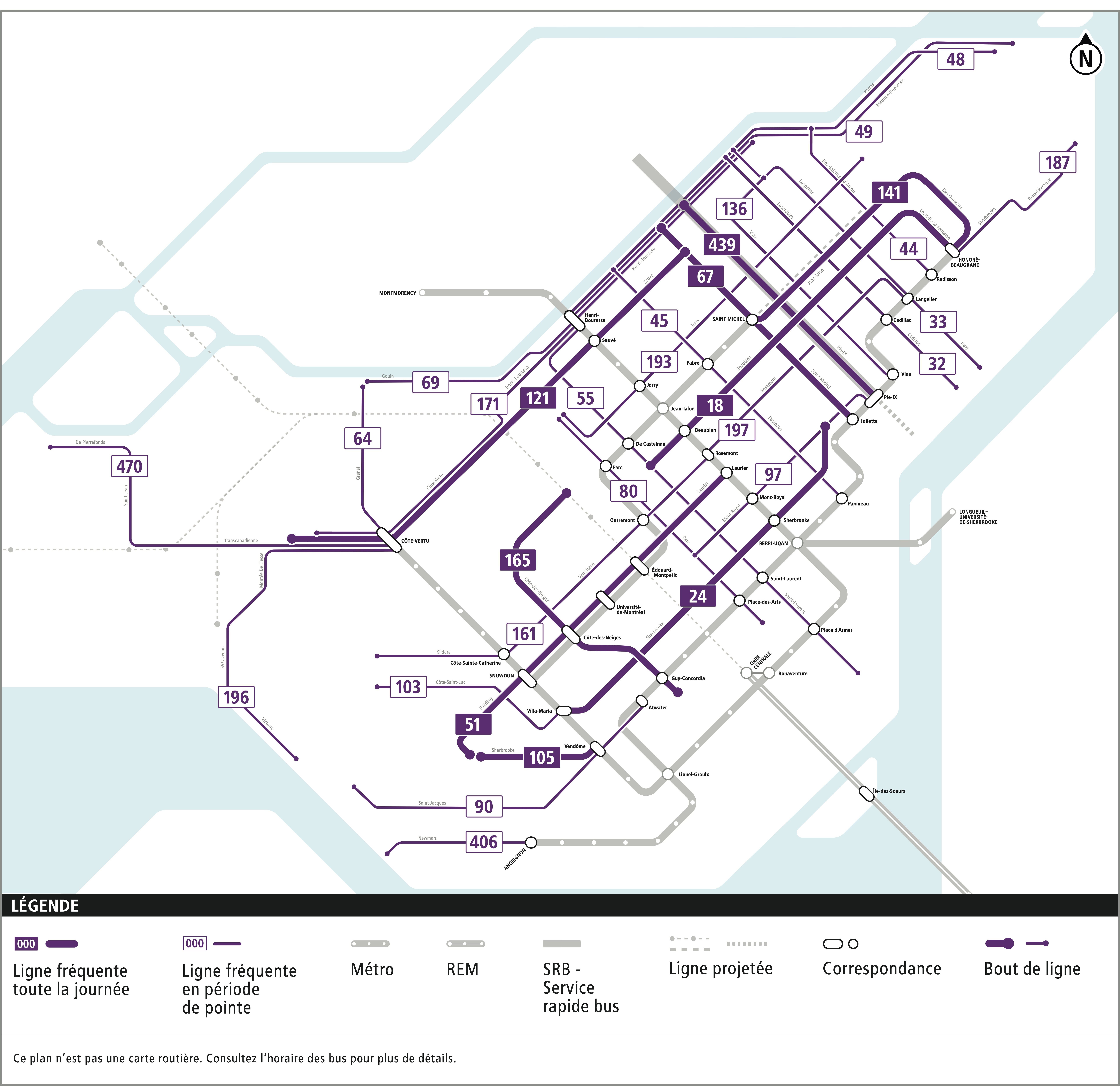 A map of the new frequent lines in Montreal.