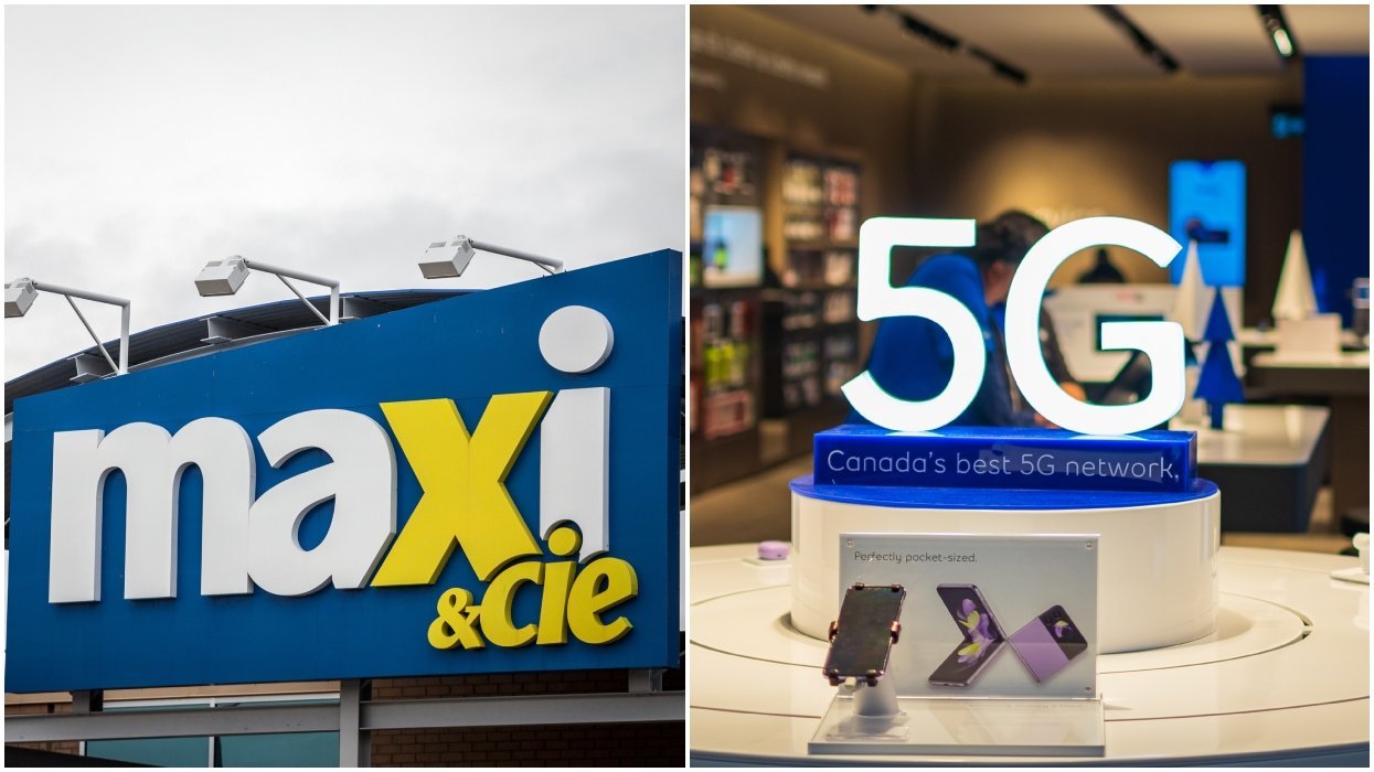 A Maxi store. Right: A Bell cellphone store.