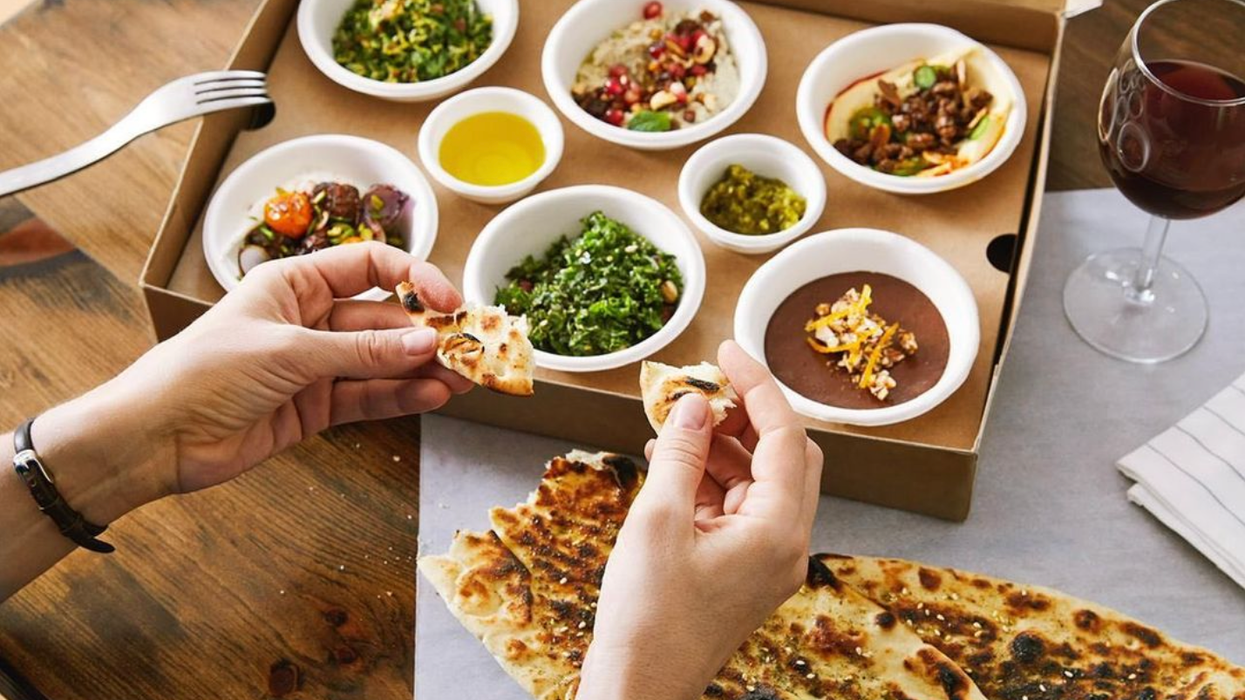 A mixed tray of menu items from Mezzmiz in Montreal, Quebec.