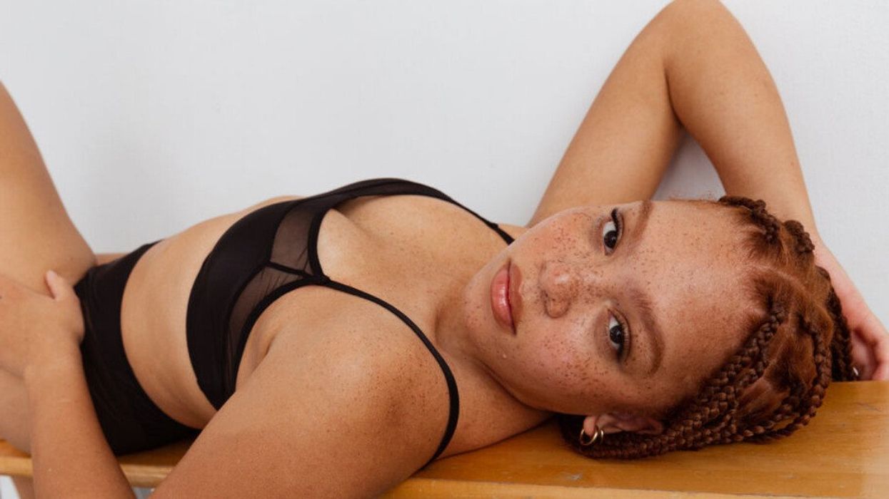 A model wearing black lingerie from Montreal company Blush.