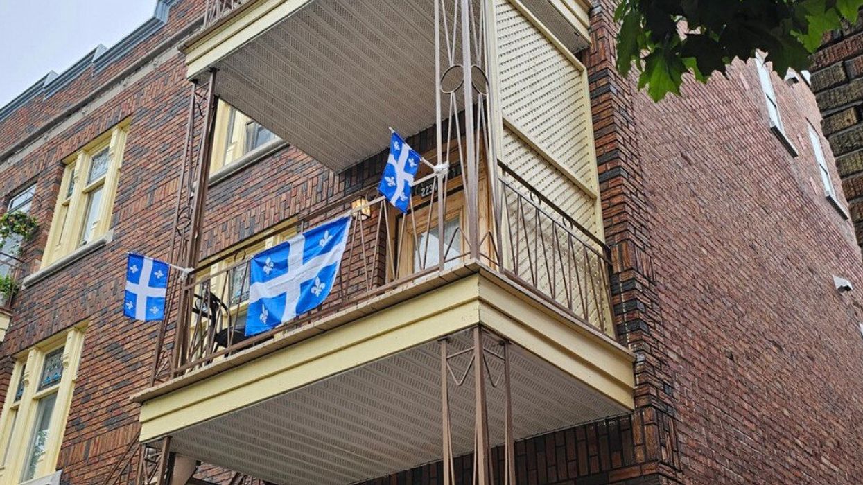 A Montreal apartment decked out in Quebec flags with the fleur-de-lys.