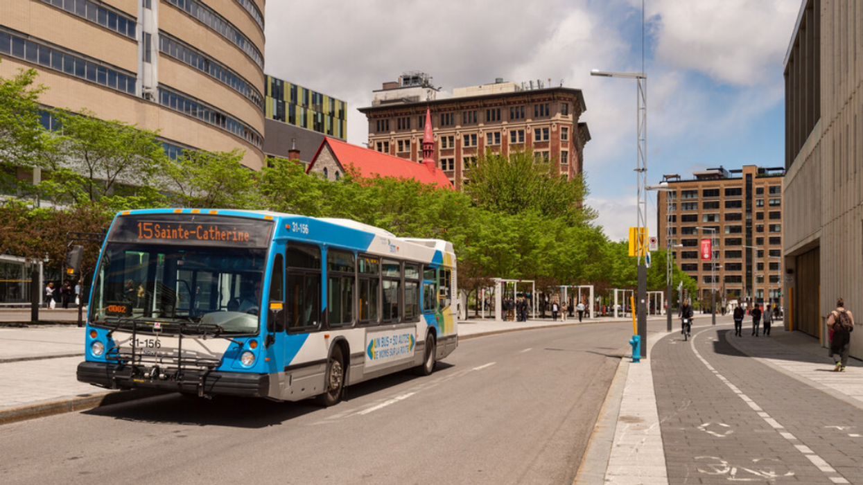 A Montreal bus on the street.