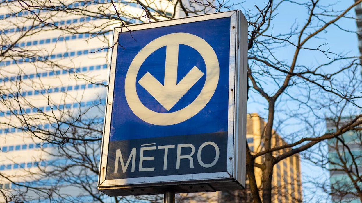 A Montreal metro sign outside Square-Victoria–OACI station downtown.