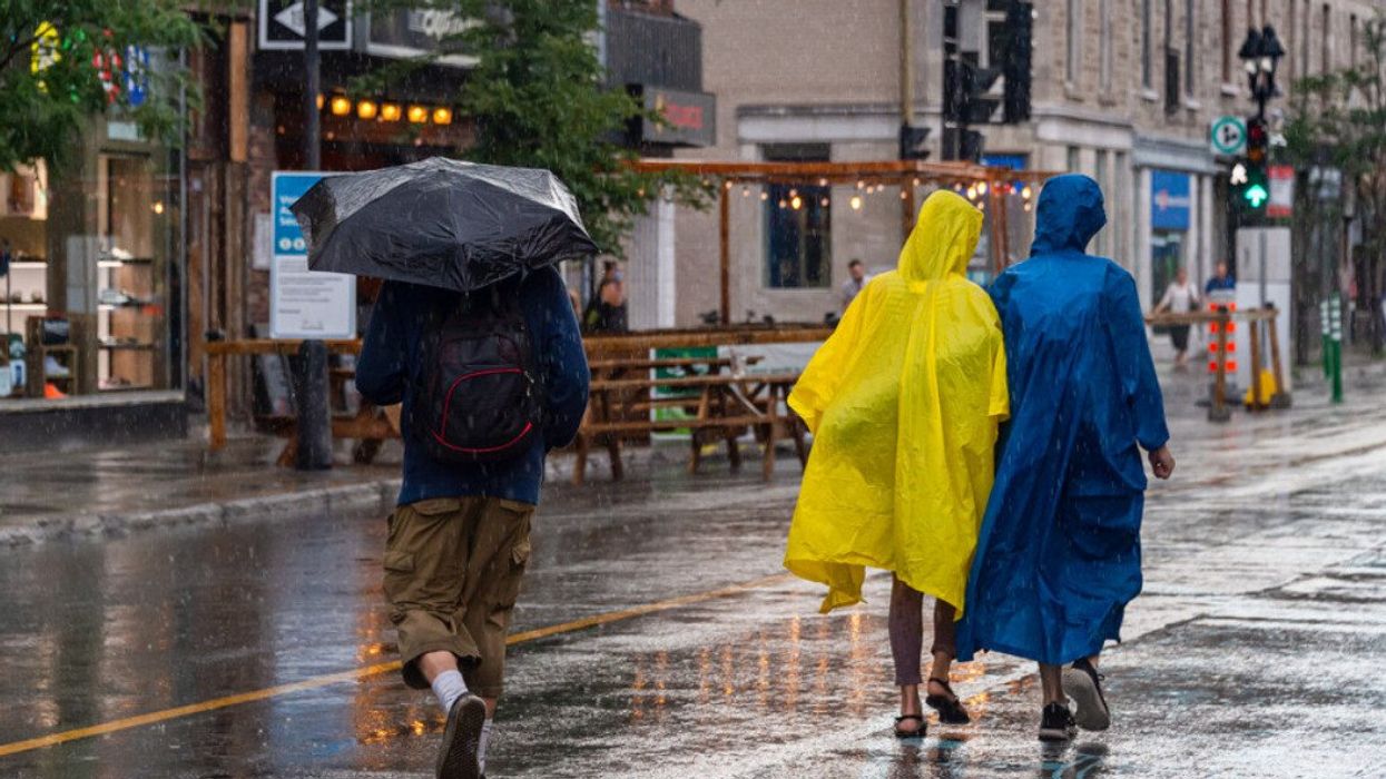 A Montreal street during a rainstorm.