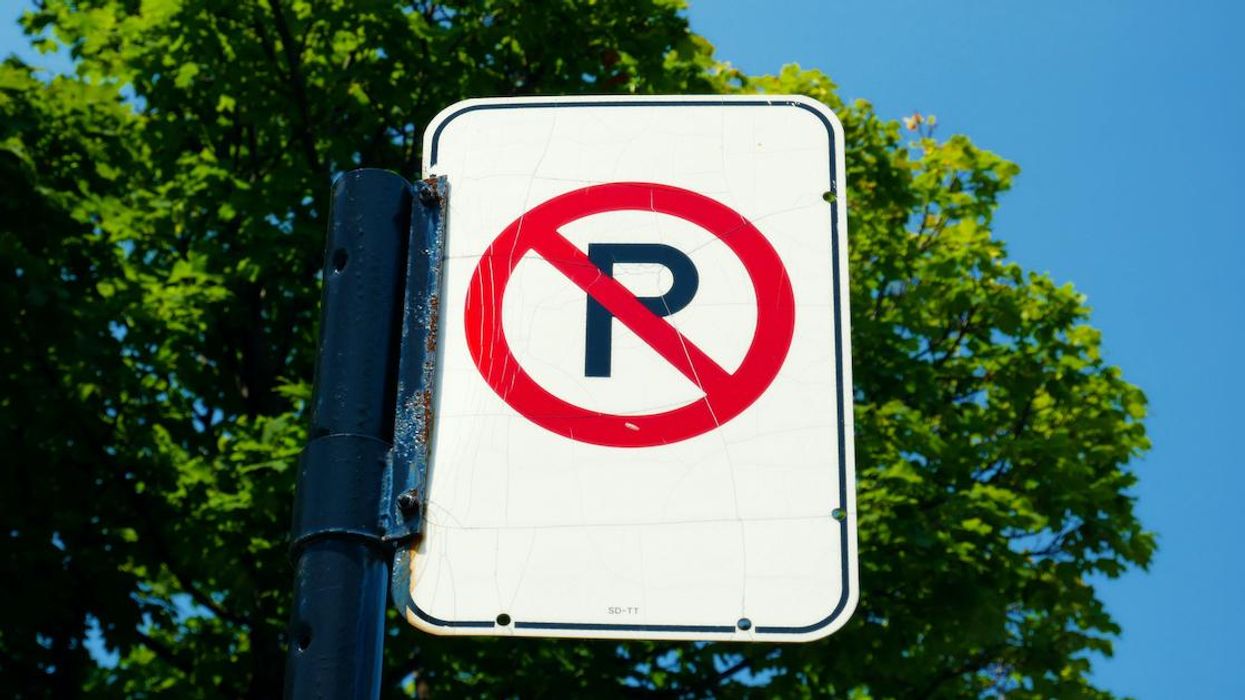 A no-parking sign on a Montreal street.