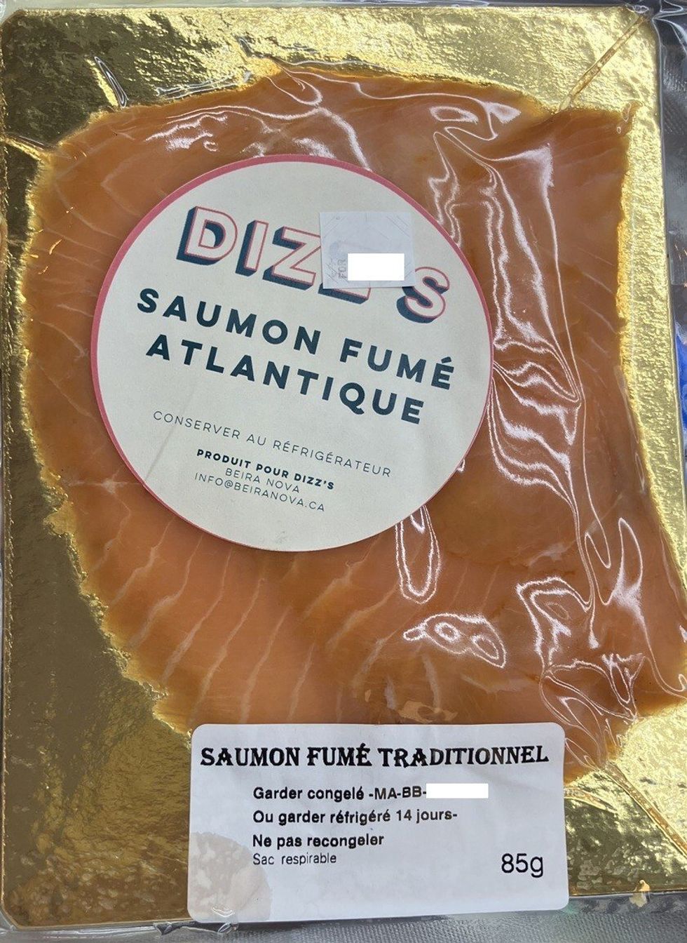 A package of smoked salmon