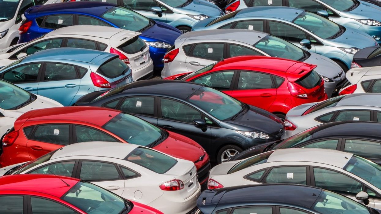 A parking lot full of cars.
