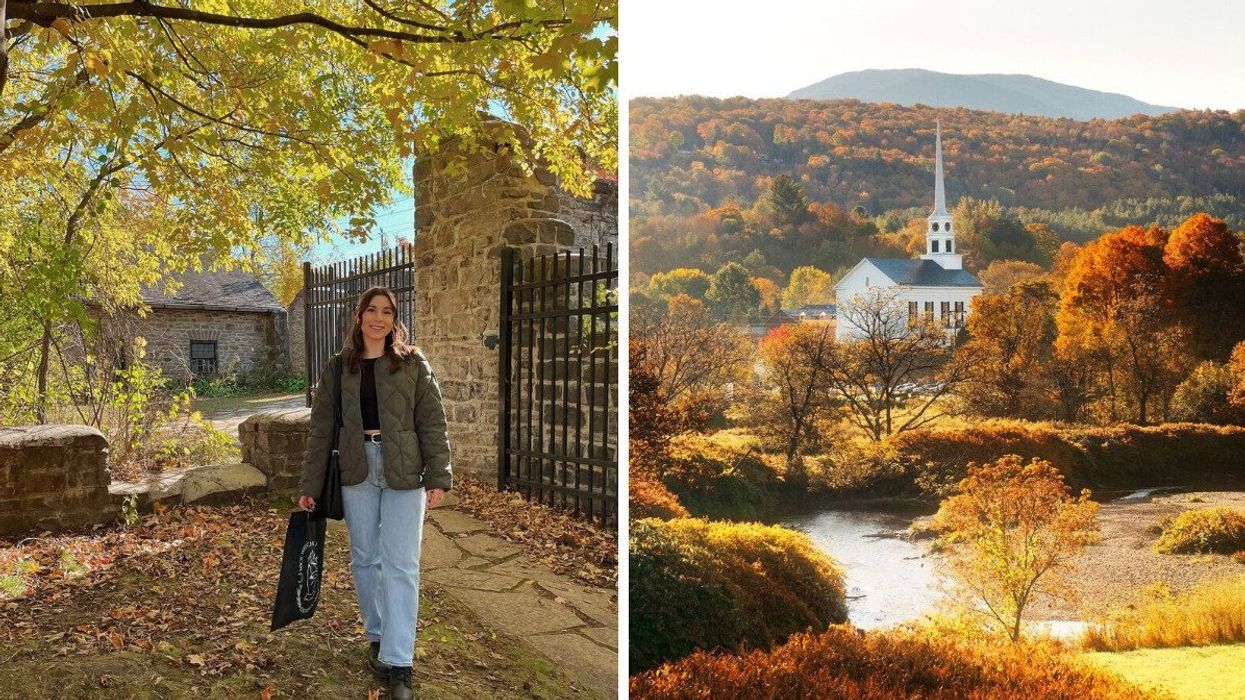 A person in a small town in Canada. Right: A town near Montreal.