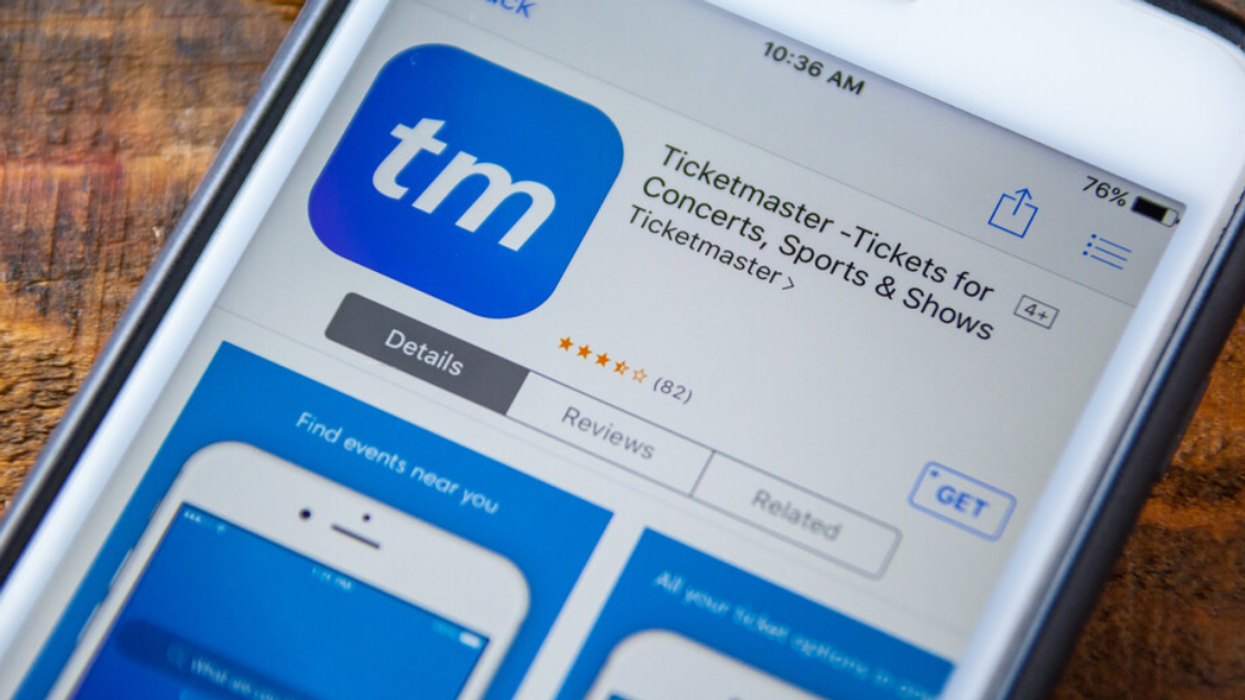 A phone screen shows the Ticketmaster iPhone app available for download.