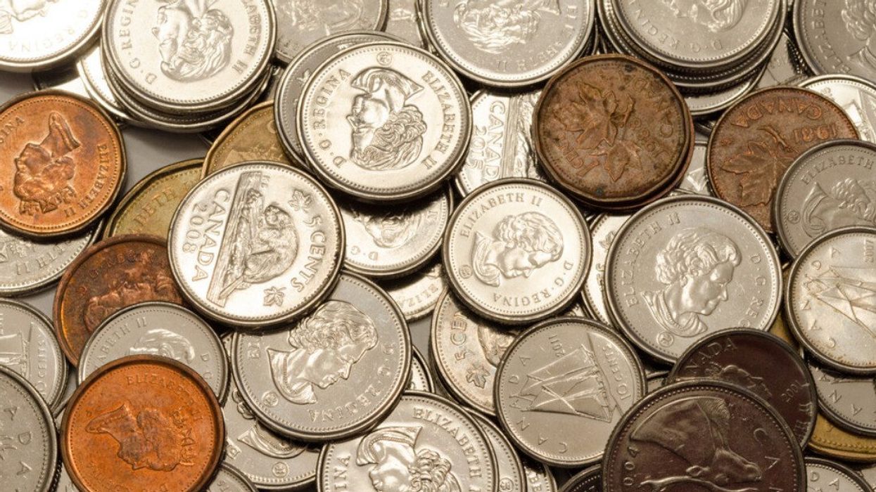 A pile of Canadian coins.