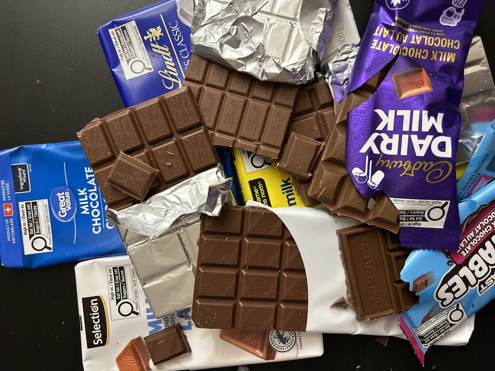 A pile of chocolate bars.