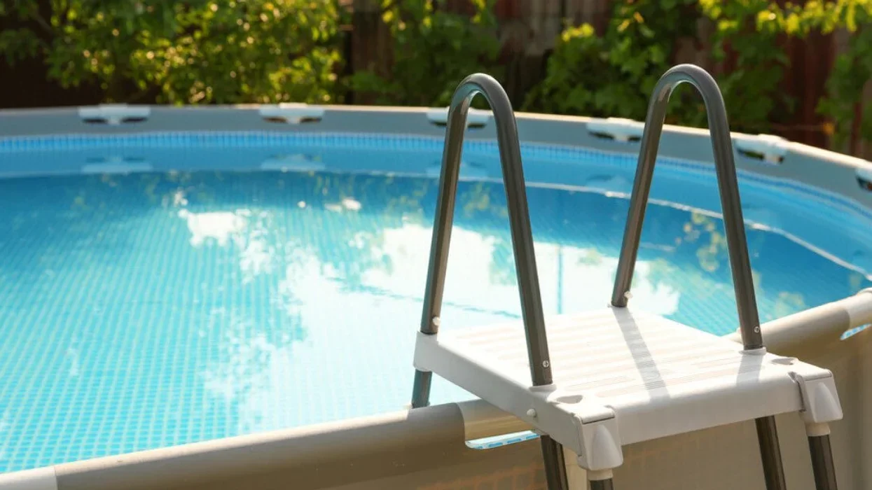 A pool in a backyard.