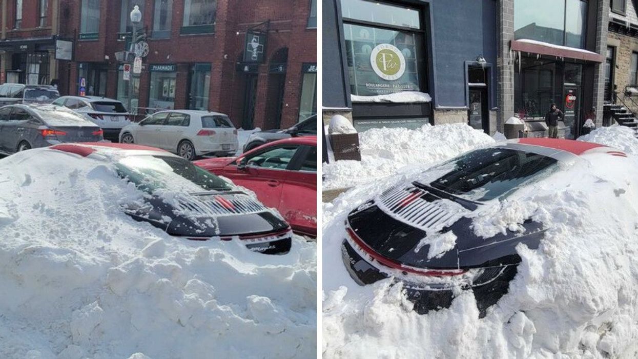 A Porsche buried in snow in Westmount.
