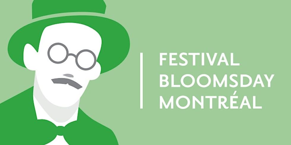 A poster for an upcoming literary festival in Montreal featuring a graphic of a man in a moustache and vintage glasses. \u200b