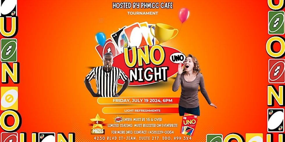 A poster for an upcoming UNO game tournament in Montreal.\u200b