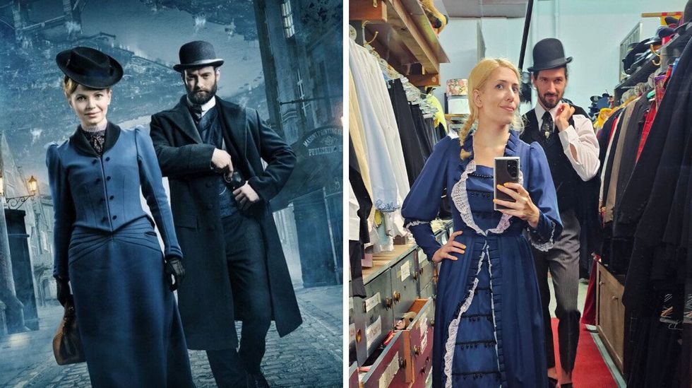 A poster for the television show. Right: Sofia and Will posing in the mirror.