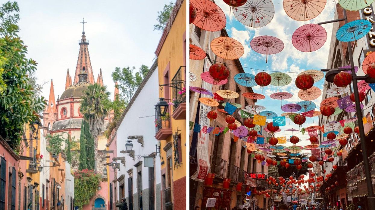 A quaint street in Mexico City. Right: A busy street in Mexico City.